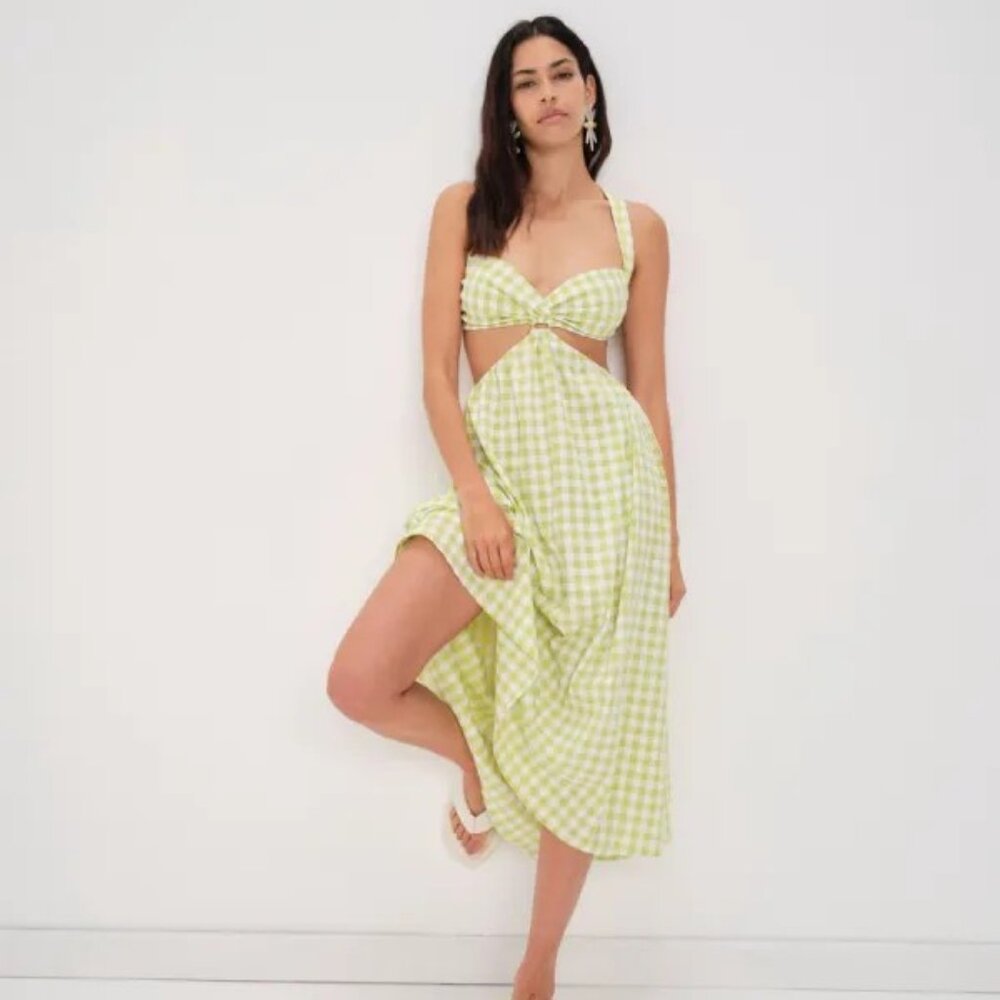 FOR LOVE & LEMONS Maureen Green Checkered Midi Dress NWT Size Small